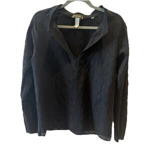 Versace Vintage, Black, Long Sleeve Plunge V-neck, Blouse Women